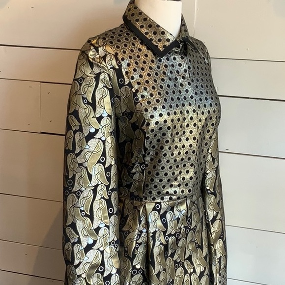 Victoria Beckham gold & black lame geometric print shirt dress - Picture 3 of 16